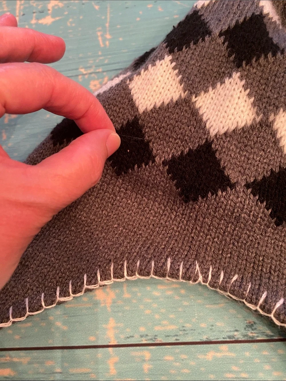 Gray, Black, White, Pom-Pom Earflap Hat